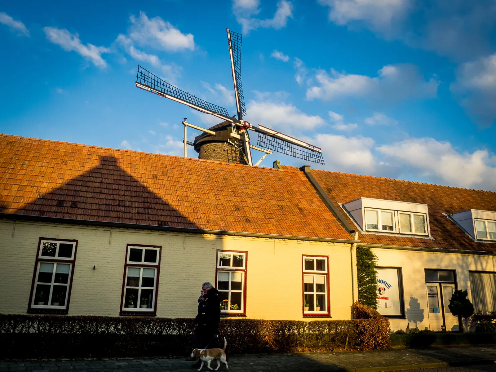Twee mensen laten de hond uit in Someren.