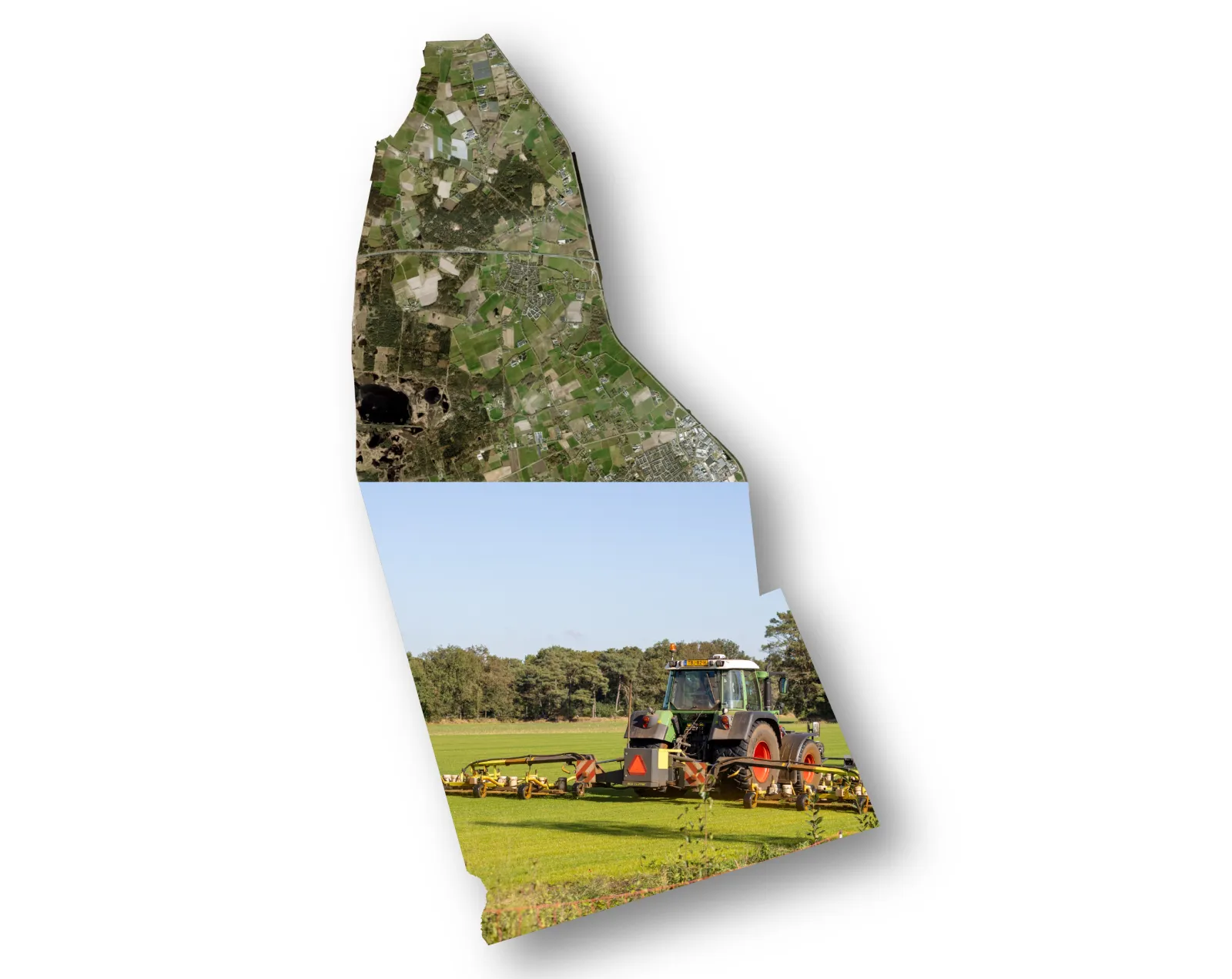 Een kaart van Someren met een foto van platteland die overloopt in een veld met tractor in de buurt